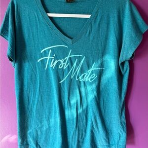 Anvil Blue Short Sleeve Tee with Script Text